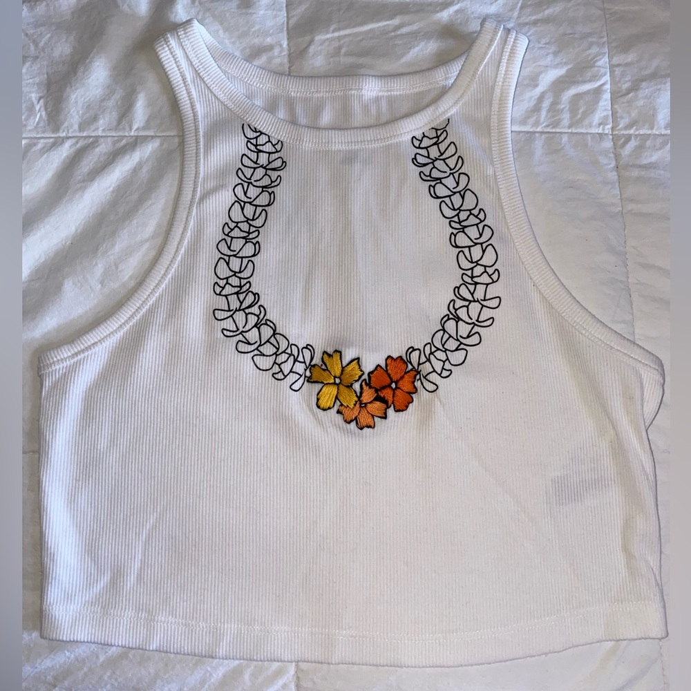Kia Threads Cropped Hand Embroidered Puakenikeni